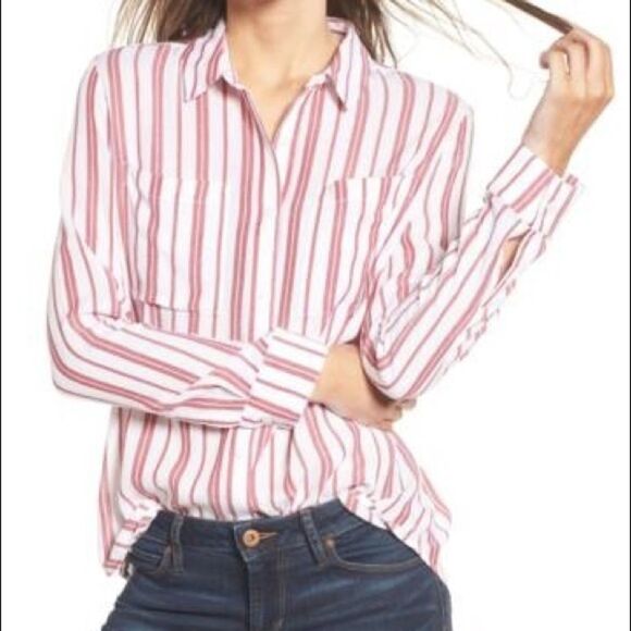 BP The Perfect Shirt in Red Stripe Size Small - Picture 1 of 11